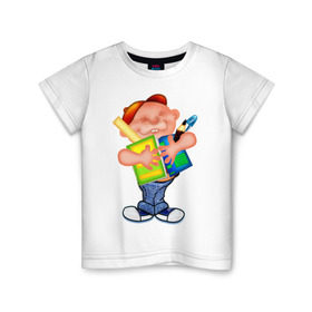 Детская футболка хлопок с принтом Мальчик-ученик в Белгороде, 100% хлопок | круглый вырез горловины, полуприлегающий силуэт, длина до линии бедер | мальчик | учебники | ученик | школьник