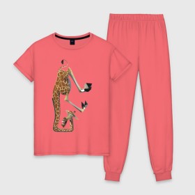 Женская пижама хлопок с принтом Мадагаскар (10) в Белгороде, 100% хлопок | брюки и футболка прямого кроя, без карманов, на брюках мягкая резинка на поясе и по низу штанин | madagascar | жираф | мадагаскар