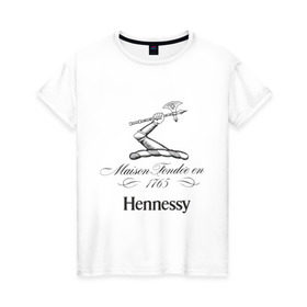 Женская футболка хлопок с принтом Hennessy в Белгороде, 100% хлопок | прямой крой, круглый вырез горловины, длина до линии бедер, слегка спущенное плечо | cognac | hennessy | бар | бармен | коньяк | хеннесси