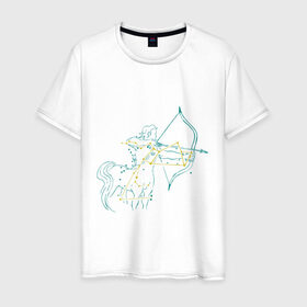 Мужская футболка хлопок с принтом Стрелец-Зодиак в Белгороде, 100% хлопок | прямой крой, круглый вырез горловины, длина до линии бедер, слегка спущенное плечо. | Тематика изображения на принте: 