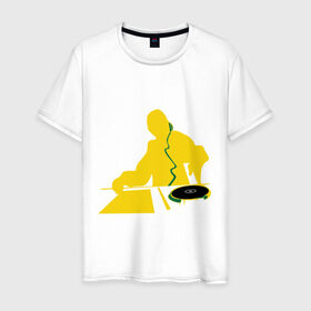 Мужская футболка хлопок с принтом DJ за пультом в Белгороде, 100% хлопок | прямой крой, круглый вырез горловины, длина до линии бедер, слегка спущенное плечо. | club | dj | вертушка | диджей | клуб | силуэт | тень