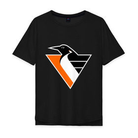 Мужская футболка хлопок Oversize с принтом Pittsburgh Penguins в Белгороде, 100% хлопок | свободный крой, круглый ворот, “спинка” длиннее передней части | Тематика изображения на принте: nhl | pittsburgh penguins | нхл | фк 	pittsburgh penguins | хоккейный клуб pittsburgh penguins