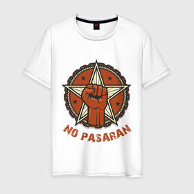 Мужская футболка хлопок с принтом No Pasaran в Белгороде, 100% хлопок | прямой крой, круглый вырез горловины, длина до линии бедер, слегка спущенное плечо. | cuba | no pasaran | гевара | куба | но пасаран | революция | свобода | че