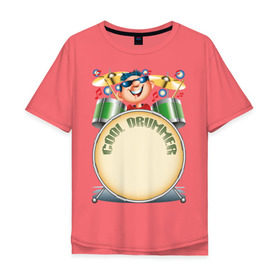 Мужская футболка хлопок Oversize с принтом Cool Drummer в Белгороде, 100% хлопок | свободный крой, круглый ворот, “спинка” длиннее передней части | барабанщик | музыка | музыкант | ударник
