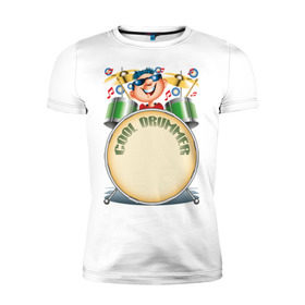 Мужская футболка премиум с принтом Cool Drummer в Белгороде, 92% хлопок, 8% лайкра | приталенный силуэт, круглый вырез ворота, длина до линии бедра, короткий рукав | барабанщик | музыка | музыкант | ударник