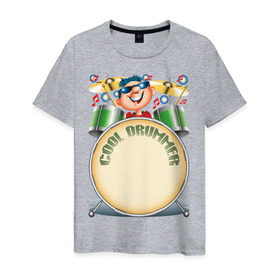 Мужская футболка хлопок с принтом Cool Drummer в Белгороде, 100% хлопок | прямой крой, круглый вырез горловины, длина до линии бедер, слегка спущенное плечо. | барабанщик | музыка | музыкант | ударник