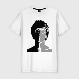 Мужская футболка премиум с принтом Джон Леннон в Белгороде, 92% хлопок, 8% лайкра | приталенный силуэт, круглый вырез ворота, длина до линии бедра, короткий рукав | 