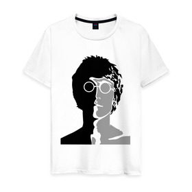 Мужская футболка хлопок с принтом Джон Леннон в Белгороде, 100% хлопок | прямой крой, круглый вырез горловины, длина до линии бедер, слегка спущенное плечо. | 