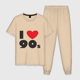 Мужская пижама хлопок с принтом Люблю 90-ые в Белгороде, 100% хлопок | брюки и футболка прямого кроя, без карманов, на брюках мягкая резинка на поясе и по низу штанин
 | 90s | 90е | музыка | ретро | слушать | старые песни | стиль | я люблю