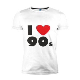 Мужская футболка премиум с принтом Люблю 90-ые в Белгороде, 92% хлопок, 8% лайкра | приталенный силуэт, круглый вырез ворота, длина до линии бедра, короткий рукав | Тематика изображения на принте: 90s | 90е | музыка | ретро | слушать | старые песни | стиль | я люблю