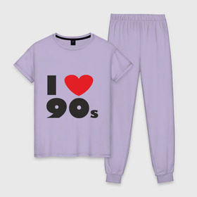 Женская пижама хлопок с принтом Люблю 90-ые в Белгороде, 100% хлопок | брюки и футболка прямого кроя, без карманов, на брюках мягкая резинка на поясе и по низу штанин | 90s | 90е | музыка | ретро | слушать | старые песни | стиль | я люблю