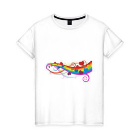 Женская футболка хлопок с принтом Разноцветная любовь в Белгороде, 100% хлопок | прямой крой, круглый вырез горловины, длина до линии бедер, слегка спущенное плечо | радуга | сердечки | сердца | узоры.ю сердце | цветной | яркий