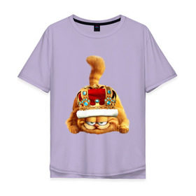 Мужская футболка хлопок Oversize с принтом Гарфилд (2) в Белгороде, 100% хлопок | свободный крой, круглый ворот, “спинка” длиннее передней части | гарфилд garfield | король | корона | кот | царь