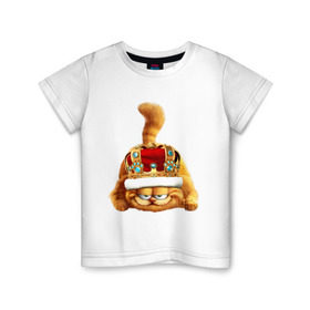 Детская футболка хлопок с принтом Гарфилд (2) в Белгороде, 100% хлопок | круглый вырез горловины, полуприлегающий силуэт, длина до линии бедер | Тематика изображения на принте: гарфилд garfield | король | корона | кот | царь
