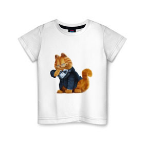 Детская футболка хлопок с принтом Гарфилд (4) в Белгороде, 100% хлопок | круглый вырез горловины, полуприлегающий силуэт, длина до линии бедер | garfield | гарфилд | кот гарфилд | коты | кошки | мультик | фильм