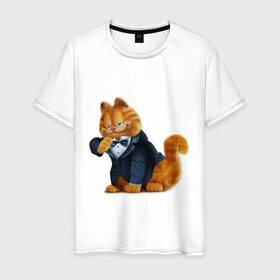 Мужская футболка хлопок с принтом Гарфилд (4) в Белгороде, 100% хлопок | прямой крой, круглый вырез горловины, длина до линии бедер, слегка спущенное плечо. | garfield | гарфилд | кот гарфилд | коты | кошки | мультик | фильм