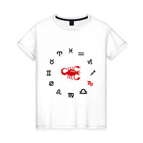 Женская футболка хлопок с принтом Скорпион (5) в Белгороде, 100% хлопок | прямой крой, круглый вырез горловины, длина до линии бедер, слегка спущенное плечо | zodiac | гороскоп | знак зодиака | знаки зодиака | скрпион