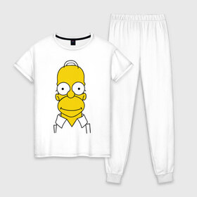 Женская пижама хлопок с принтом Simpsons (11) в Белгороде, 100% хлопок | брюки и футболка прямого кроя, без карманов, на брюках мягкая резинка на поясе и по низу штанин | гомер