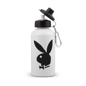 Бутылка спортивная с принтом Playboy в Белгороде, металл | емкость — 500 мл, в комплекте две пластиковые крышки и карабин для крепления | кролик | плейбой