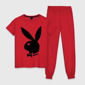 Женская пижама хлопок с принтом Playboy в Белгороде, 100% хлопок | брюки и футболка прямого кроя, без карманов, на брюках мягкая резинка на поясе и по низу штанин | кролик | плейбой