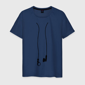 Мужская футболка хлопок с принтом Earphones в Белгороде, 100% хлопок | прямой крой, круглый вырез горловины, длина до линии бедер, слегка спущенное плечо. | Тематика изображения на принте: музыка | наушники | плеер | плейлист | слушать