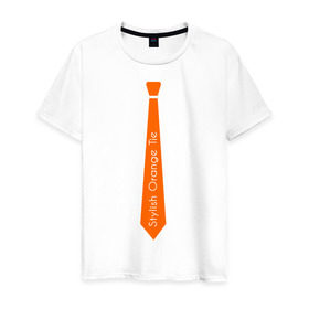 Мужская футболка хлопок с принтом Стильный оранжевый галстук в Белгороде, 100% хлопок | прямой крой, круглый вырез горловины, длина до линии бедер, слегка спущенное плечо. | гастук | оранжевый | стиль | стильный