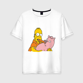 Женская футболка хлопок Oversize с принтом Гомер и свинья в Белгороде, 100% хлопок | свободный крой, круглый ворот, спущенный рукав, длина до линии бедер
 | гомер