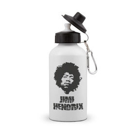 Бутылка спортивная с принтом Jimi Hendrix в Белгороде, металл | емкость — 500 мл, в комплекте две пластиковые крышки и карабин для крепления | 60е | гитарист | джими хендрикс | джимми хендрикс | ретро | рок