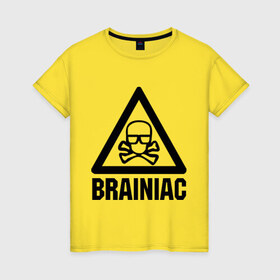 Женская футболка хлопок с принтом Brainiac в Белгороде, 100% хлопок | прямой крой, круглый вырез горловины, длина до линии бедер, слегка спущенное плечо | brainiac | брейниак | комиксы | мозг | череп