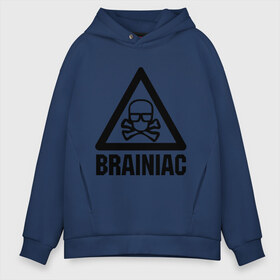 Мужское худи Oversize хлопок с принтом Brainiac в Белгороде, френч-терри — 70% хлопок, 30% полиэстер. Мягкий теплый начес внутри —100% хлопок | боковые карманы, эластичные манжеты и нижняя кромка, капюшон на магнитной кнопке | Тематика изображения на принте: brainiac | брейниак | комиксы | мозг | череп