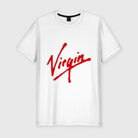 Мужская футболка премиум с принтом Virgin в Белгороде, 92% хлопок, 8% лайкра | приталенный силуэт, круглый вырез ворота, длина до линии бедра, короткий рукав | Тематика изображения на принте: антибренд | бренд | компания | корпорация | логотип | ричард брэнсон