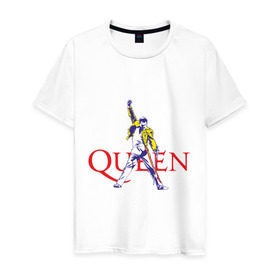 Мужская футболка хлопок с принтом Queen(2) в Белгороде, 100% хлопок | прямой крой, круглый вырез горловины, длина до линии бедер, слегка спущенное плечо. | Тематика изображения на принте: rock | классический рок | куин | меркури | меркьюри | рок | фредди | фреди