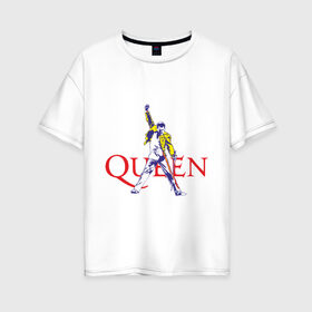Женская футболка хлопок Oversize с принтом Queen(2) в Белгороде, 100% хлопок | свободный крой, круглый ворот, спущенный рукав, длина до линии бедер
 | rock | классический рок | куин | меркури | меркьюри | рок | фредди | фреди