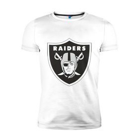 Мужская футболка премиум с принтом Raiders в Белгороде, 92% хлопок, 8% лайкра | приталенный силуэт, круглый вырез ворота, длина до линии бедра, короткий рукав | Тематика изображения на принте: raiders | значок | пираты | рейдеры | эмблема