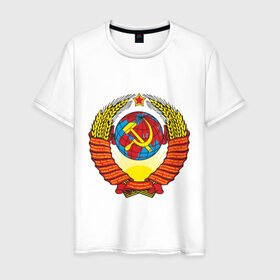 Мужская футболка хлопок с принтом СССР (4) в Белгороде, 100% хлопок | прямой крой, круглый вырез горловины, длина до линии бедер, слегка спущенное плечо. | герб ссср | ссср | я русский