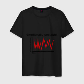 Мужская футболка хлопок с принтом Emotionally Unstable! в Белгороде, 100% хлопок | прямой крой, круглый вырез горловины, длина до линии бедер, слегка спущенное плечо. | pulse | кардиограмма | пульс | ритм сердца | сердце
