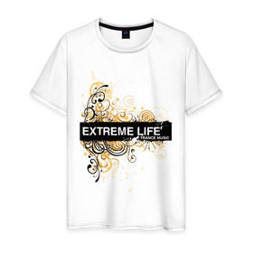 Мужская футболка хлопок с принтом Extreme life ( trance music ) в Белгороде, 100% хлопок | прямой крой, круглый вырез горловины, длина до линии бедер, слегка спущенное плечо. | club | extreme | life | music | trance | клуб | музыка | музыкальные стили | транс