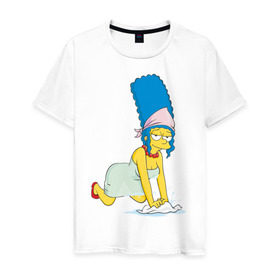 Мужская футболка хлопок с принтом Мардж в Белгороде, 100% хлопок | прямой крой, круглый вырез горловины, длина до линии бедер, слегка спущенное плечо. | simpsons | мардж | симпсоны | симсоны