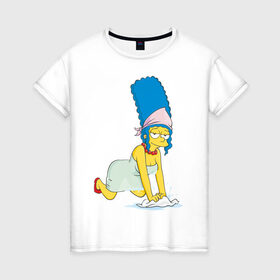 Женская футболка хлопок с принтом Мардж в Белгороде, 100% хлопок | прямой крой, круглый вырез горловины, длина до линии бедер, слегка спущенное плечо | simpsons | мардж | симпсоны | симсоны