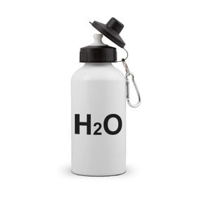 Бутылка спортивная с принтом H2O в Белгороде, металл | емкость — 500 мл, в комплекте две пластиковые крышки и карабин для крепления | вода | наука | формула | химический | химия