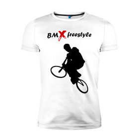 Мужская футболка премиум с принтом BMX freestyle (2) в Белгороде, 92% хлопок, 8% лайкра | приталенный силуэт, круглый вырез ворота, длина до линии бедра, короткий рукав | moto gp | motokross | x fighters | мото | мотокросс | х файтерс | экстрим