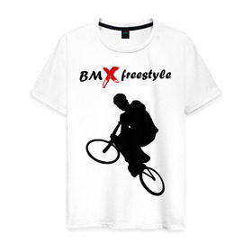 Мужская футболка хлопок с принтом BMX freestyle (2) в Белгороде, 100% хлопок | прямой крой, круглый вырез горловины, длина до линии бедер, слегка спущенное плечо. | moto gp | motokross | x fighters | мото | мотокросс | х файтерс | экстрим