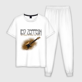 Мужская пижама хлопок с принтом Led Zeppelin (2) в Белгороде, 100% хлопок | брюки и футболка прямого кроя, без карманов, на брюках мягкая резинка на поясе и по низу штанин
 | heavy metal | led zepelin | metal | rock | trash metal | квартет | лед | метал | рок | рок группа | рок группы | трэш метал | хеви метал | цеппелин