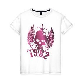 Женская футболка хлопок с принтом Черепушка (2) в Белгороде, 100% хлопок | прямой крой, круглый вырез горловины, длина до линии бедер, слегка спущенное плечо | 1982 | skull | череп
