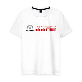 Мужская футболка хлопок с принтом Honda dohc vtec в Белгороде, 100% хлопок | прямой крой, круглый вырез горловины, длина до линии бедер, слегка спущенное плечо. | dohc | honda | honda dohc vtec | vtec | хонда | хондарь