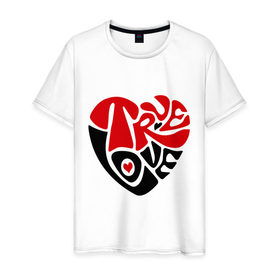 Мужская футболка хлопок с принтом Реальная любовь в Белгороде, 100% хлопок | прямой крой, круглый вырез горловины, длина до линии бедер, слегка спущенное плечо. | два сердца | красиво | любовь | сердечки | сердце