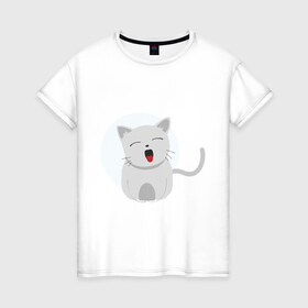 Женская футболка хлопок с принтом Котенок в Белгороде, 100% хлопок | прямой крой, круглый вырез горловины, длина до линии бедер, слегка спущенное плечо | животные | котенок | кошка | кошки