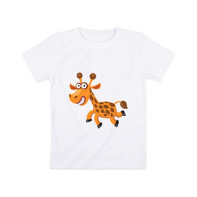 Детская футболка хлопок с принтом Жираф smile в Белгороде, 100% хлопок | круглый вырез горловины, полуприлегающий силуэт, длина до линии бедер | Тематика изображения на принте: 