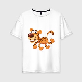 Женская футболка хлопок Oversize с принтом Леопард smile в Белгороде, 100% хлопок | свободный крой, круглый ворот, спущенный рукав, длина до линии бедер
 | leopard | животные | леопард | улыбка