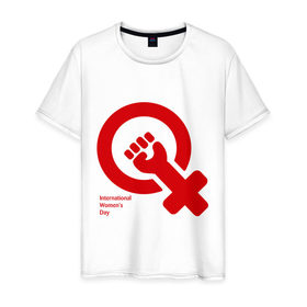 Мужская футболка хлопок с принтом International women day в Белгороде, 100% хлопок | прямой крой, круглый вырез горловины, длина до линии бедер, слегка спущенное плечо. | 